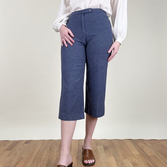 Vintage 100% Linen Capris Trouser Pants Cropped High Waisted Straight Leg Y2K - Picture 5 of 6